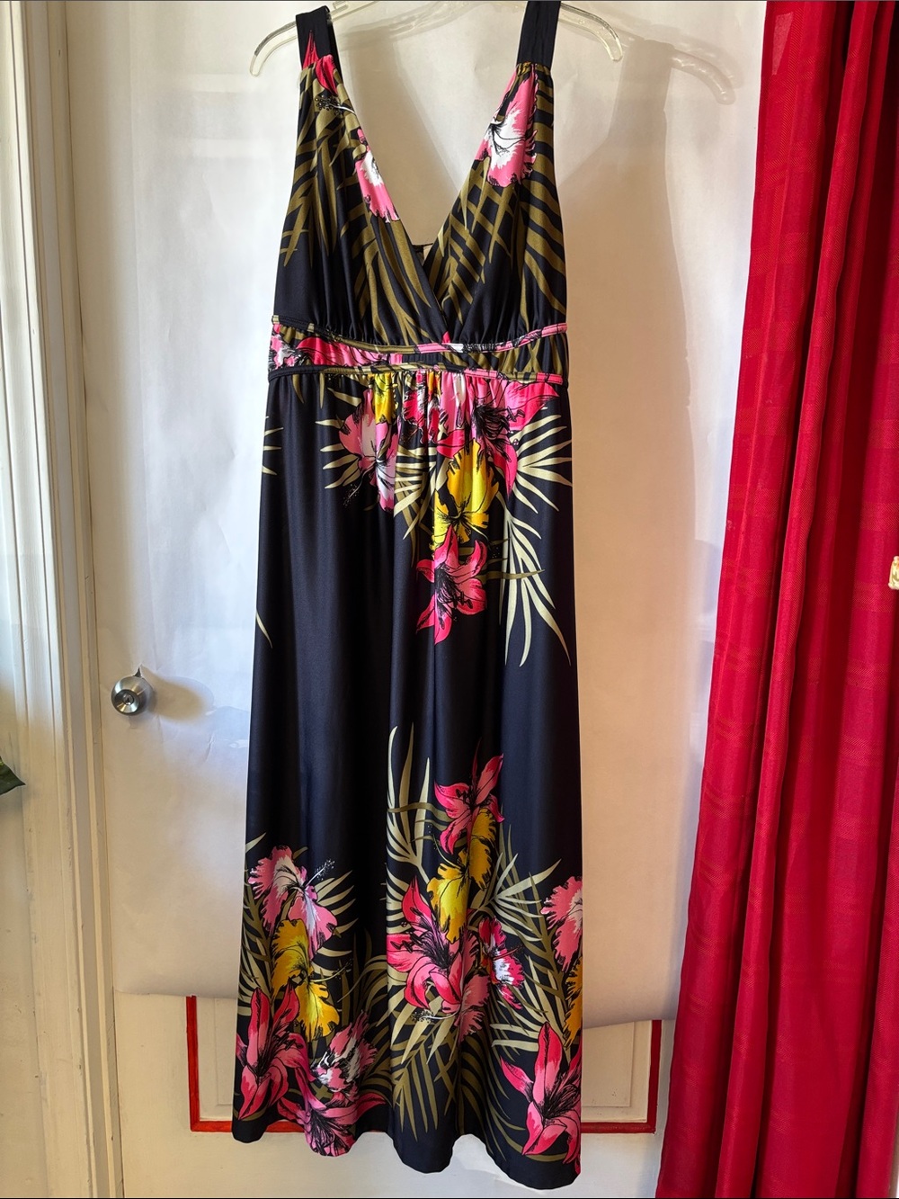 JohnPaulRichard Black Maxi Dress with Pink and Yellow Floral Print